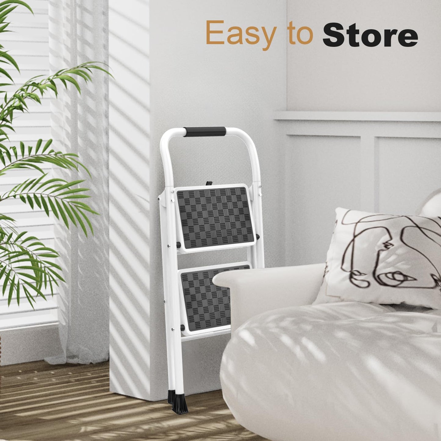 2 Step Ladder,2 Step Stool for Adults Folding Step Stool with Cushioned Handle with Wide Anti-Slip Pedal Ergonomic Design