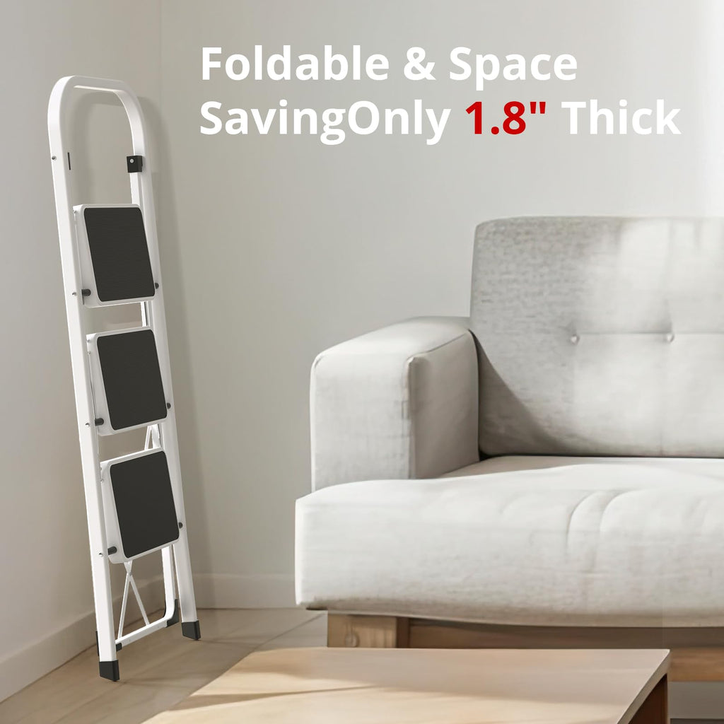 Step Ladder Folding Step Stool for Adults with Anti-Slip Pedal,330 lbs Capacity for Kitchen, Home,White