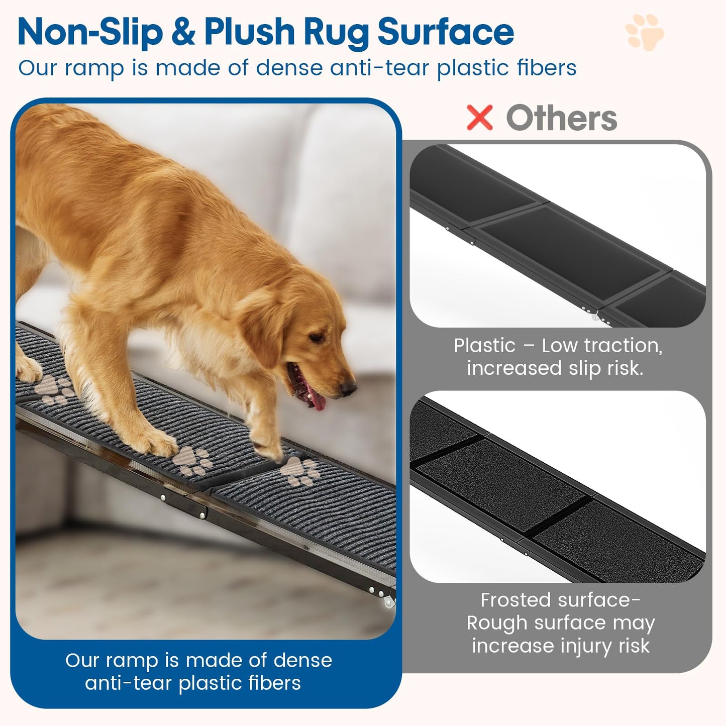 63" Long & 17.3" Wide Folding Dog Ramp for Car, SUV & Truck – Portable Pet Ramp with Non-Slip Surface, Extra Wide Steps for Large Dogs Up to 250LBS