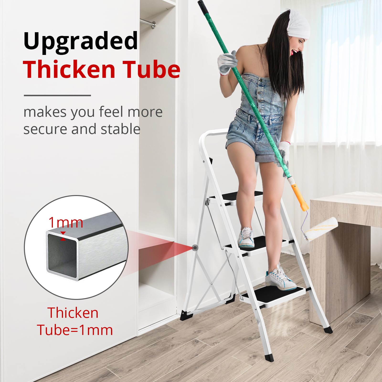 Step Ladder Folding Step Stool for Adults with Anti-Slip Pedal,330 lbs Capacity for Kitchen, Home,White