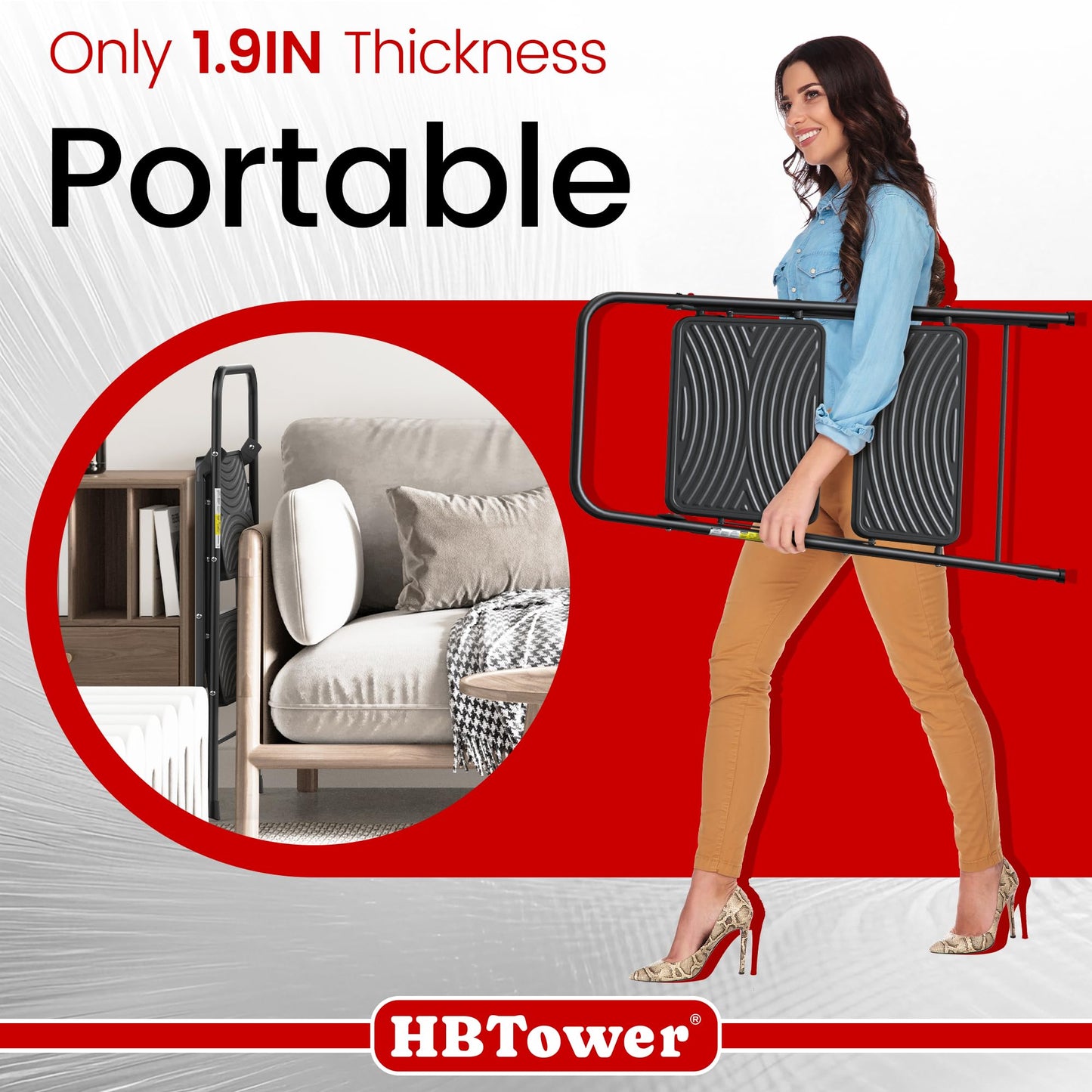 2 Step Ladder, Step Stool with Wide Anti-Slip Pedal, Step Ladder Folding Step Stool for Adults, Lightweight Steel Portable ladders for Home Kitchen