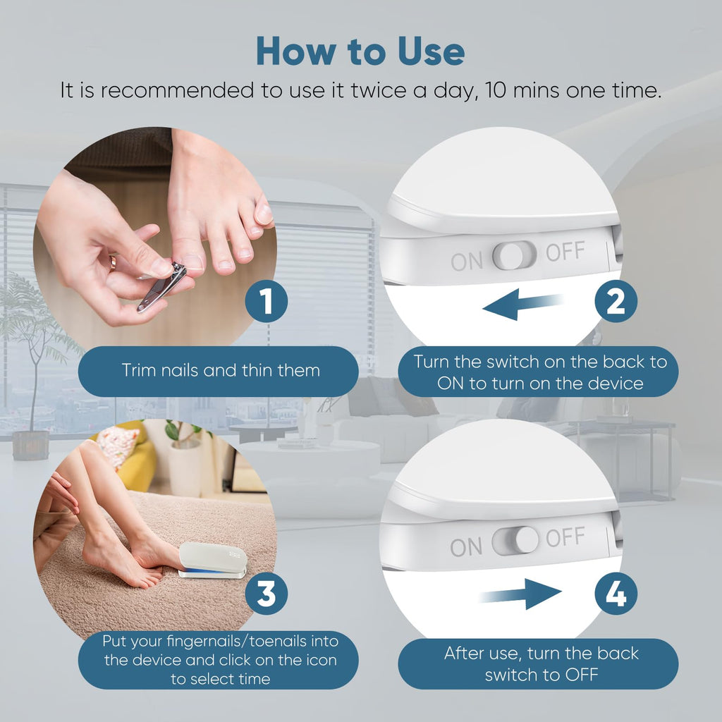 Appareil mycose ongle pied laser – dispositif traitement mycose ongles, 15 LED (11 lumière bleue + 4 infrarouge invisible), écran tactile minuterie 5/10/15/20 min, rechargeable USB-C-Blanc