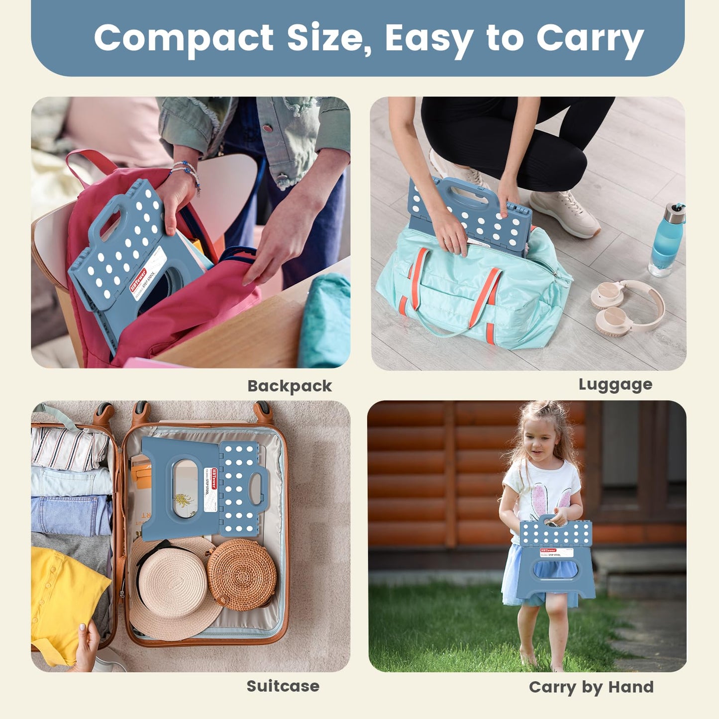 Folding Step Stool 9 Inch - Holds 600 lb, Non-Slip Surface & Carry Handle - Sturdy Step Stool for Kids, Toddlers & Adults - Compact Foldable Foot Stool for Kitchen, Bathroom, Bedroom(Blue)