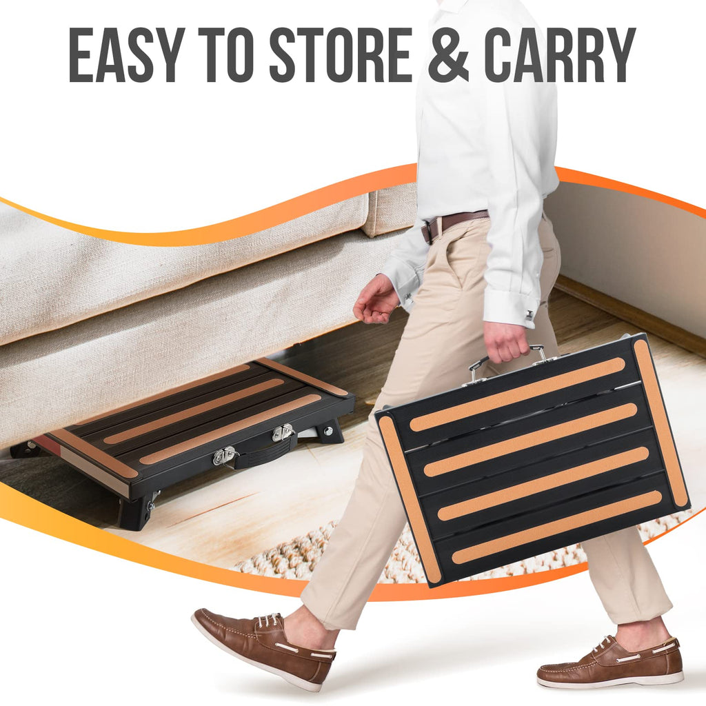 Safety RV Steps, Height Adjustable Folding Platform Step with 17" X 12" Anti-Slip Surface, Rubber Feet, Handle, Reflective Strips, and T Level, Aluminum RV Step Stool Supports Up to 1000lbs