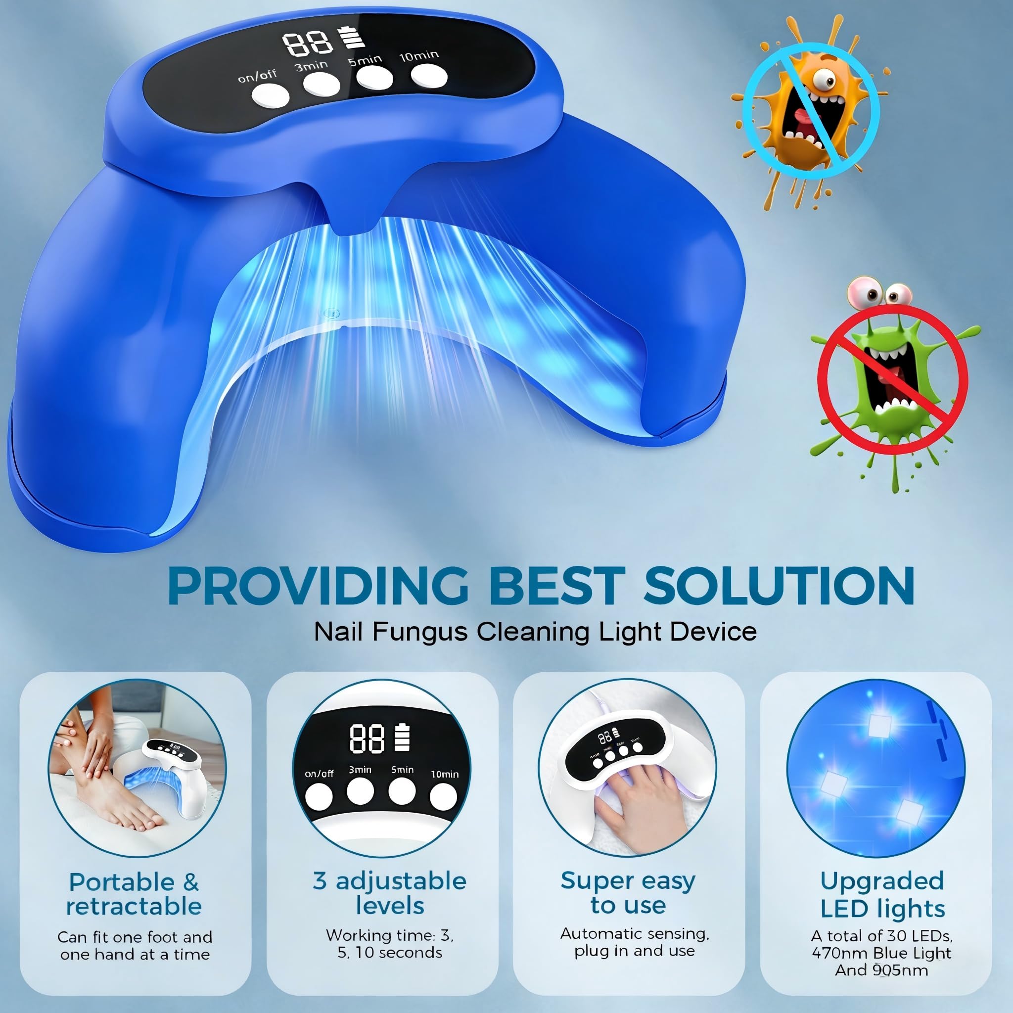 Nail Fungus Laser Treatment LED Light Device-Nail Fungus Light Device,Effective Rechargeable Nail Fungus Remover-Blue 1 Count (Pack of 1)