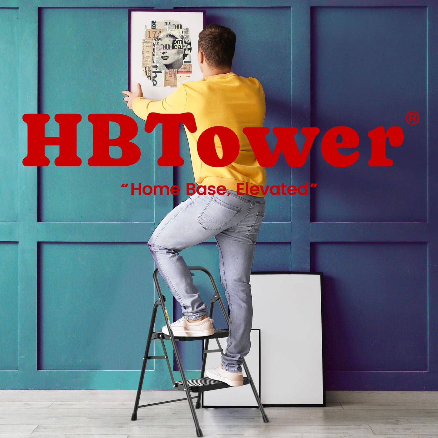 2 Step Ladder, Step Stool with Wide Anti-Slip Pedal, Step Ladder Folding Step Stool for Adults, Lightweight Steel Portable ladders for Home Kitchen