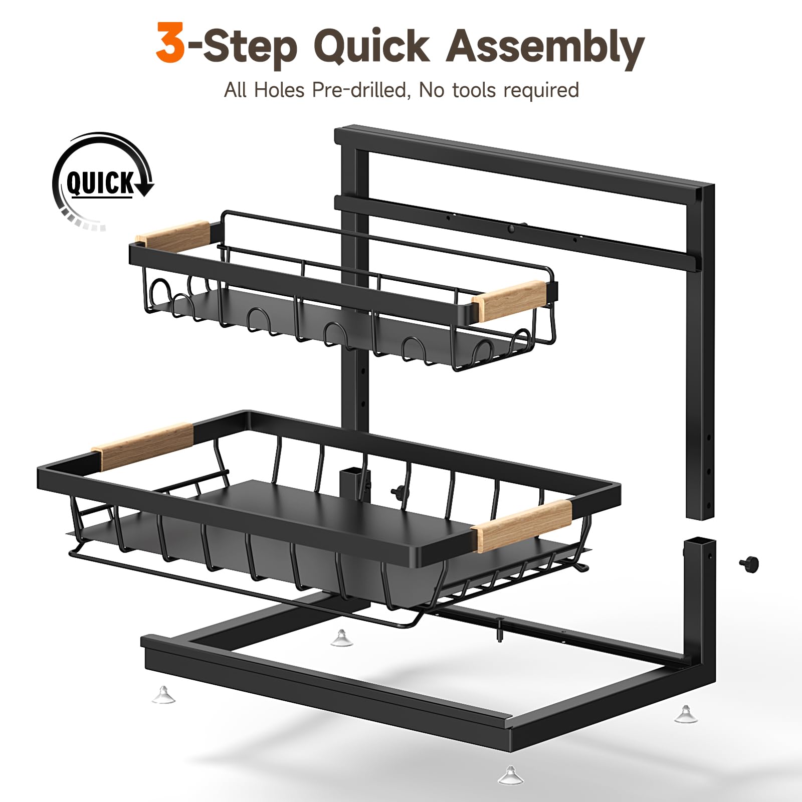 2 Packs Under Sink Organizer, Height Adjustable 2 Tier Under Kitchen Sink Organizer, Multi-Purpose Storage Shelf for Kitchen Bathroom Cabinet (Black)