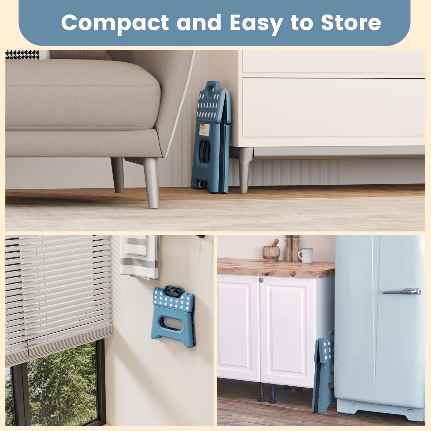 Folding Step Stool 9 Inch - Holds 600 lb, Non-Slip Surface & Carry Handle - Sturdy Step Stool for Kids, Toddlers & Adults - Compact Foldable Foot Stool for Kitchen, Bathroom, Bedroom(Blue)