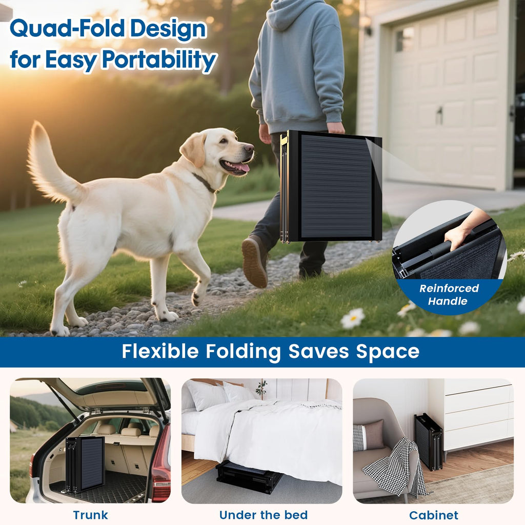 63" Long & 17.3" Wide Folding Dog Ramp for Car, SUV & Truck – Portable Pet Ramp with Non-Slip Surface, Extra Wide Steps for Large Dogs Up to 250LBS